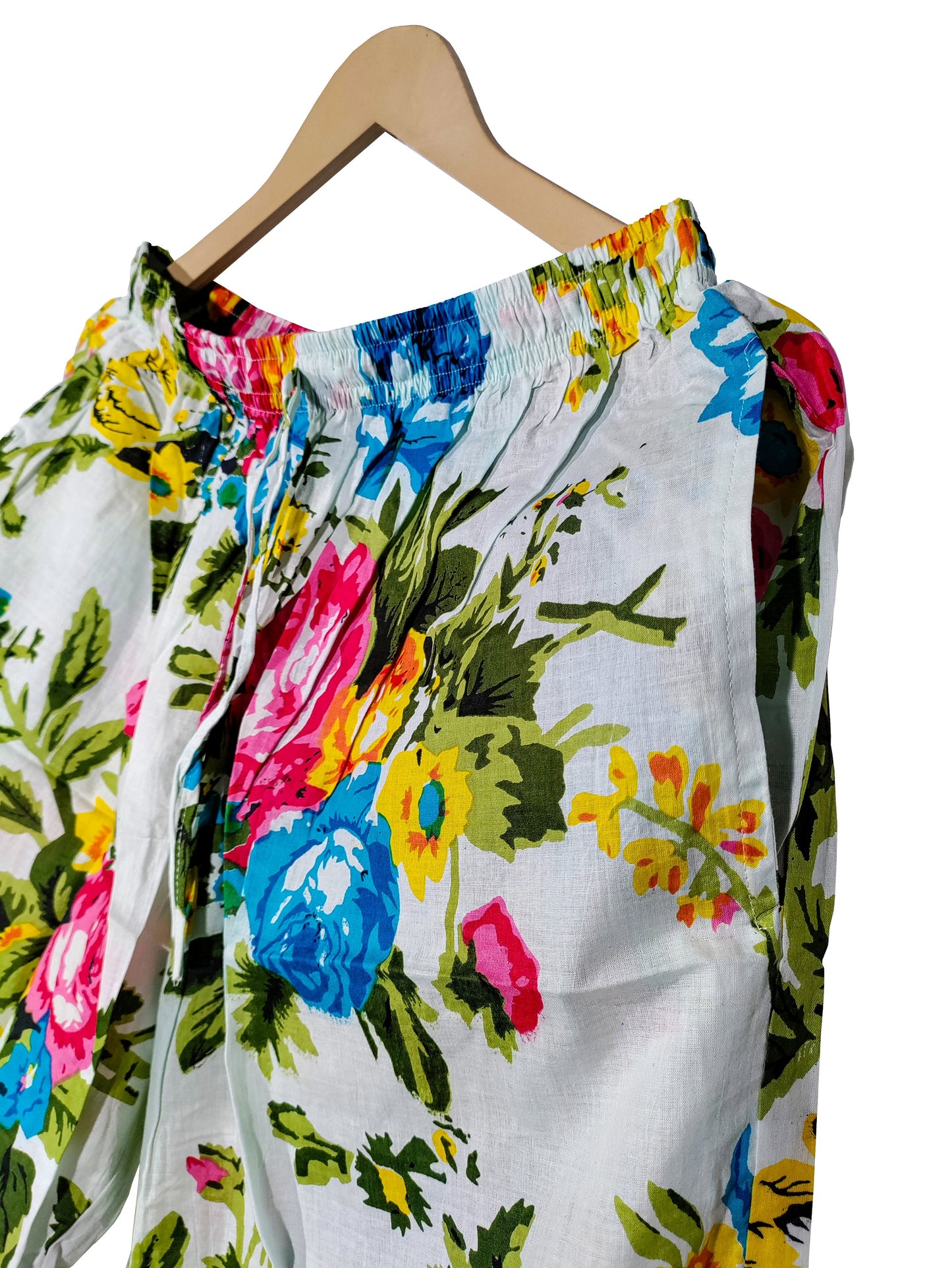 Women Lightweight Multi Floral Summer Sleepwear Cotton Soft White Night wear Top-Pajama set