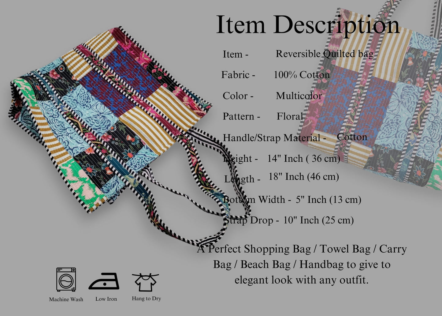 Women Cotton White Multi Beach Quilted Bag Shoulder Travel Tote Bag - Handicraft Trend