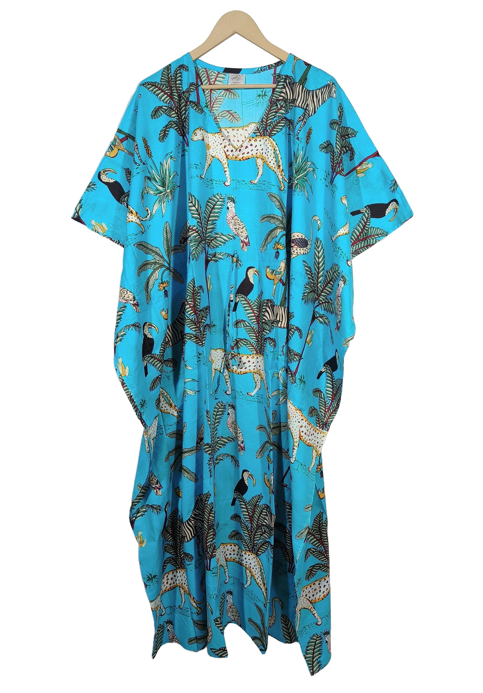 Handicraft Trend Monkey Print Beach Dress 100% Cotton Maxi cover up Sleepwear Women Hippie Caftan Dress - Handicraft Trend