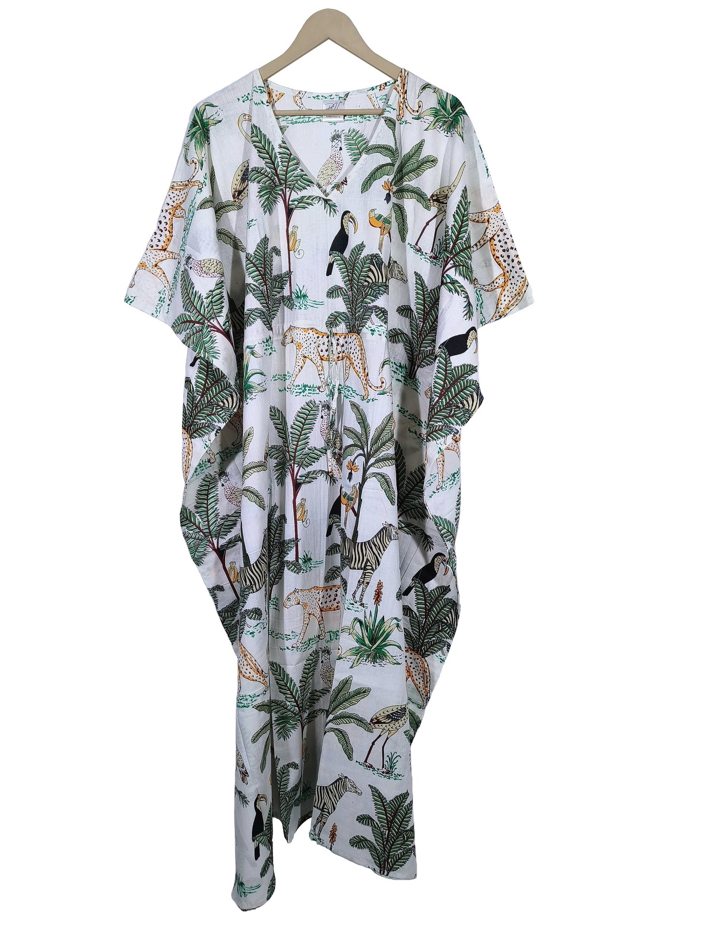 Handicraft Trend Monkey Print Beach Dress 100% Cotton Maxi cover up Sleepwear Women Hippie Caftan Dress - Handicraft Trend