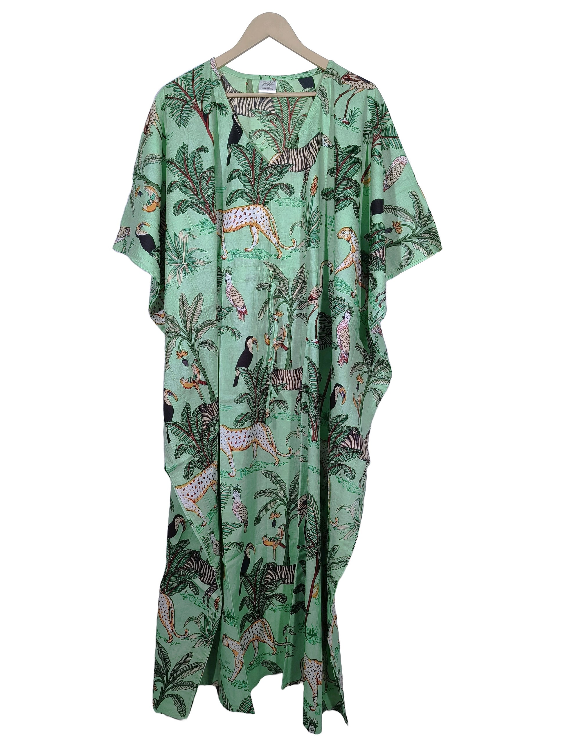 Handicraft Trend Monkey Print Beach Dress 100% Cotton Maxi cover up Sleepwear Women Hippie Caftan Dress - Handicraft Trend