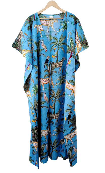 Handicraft Trend Monkey Print Beach Dress 100% Cotton Maxi cover up Sleepwear Women Hippie Caftan Dress - Handicraft Trend