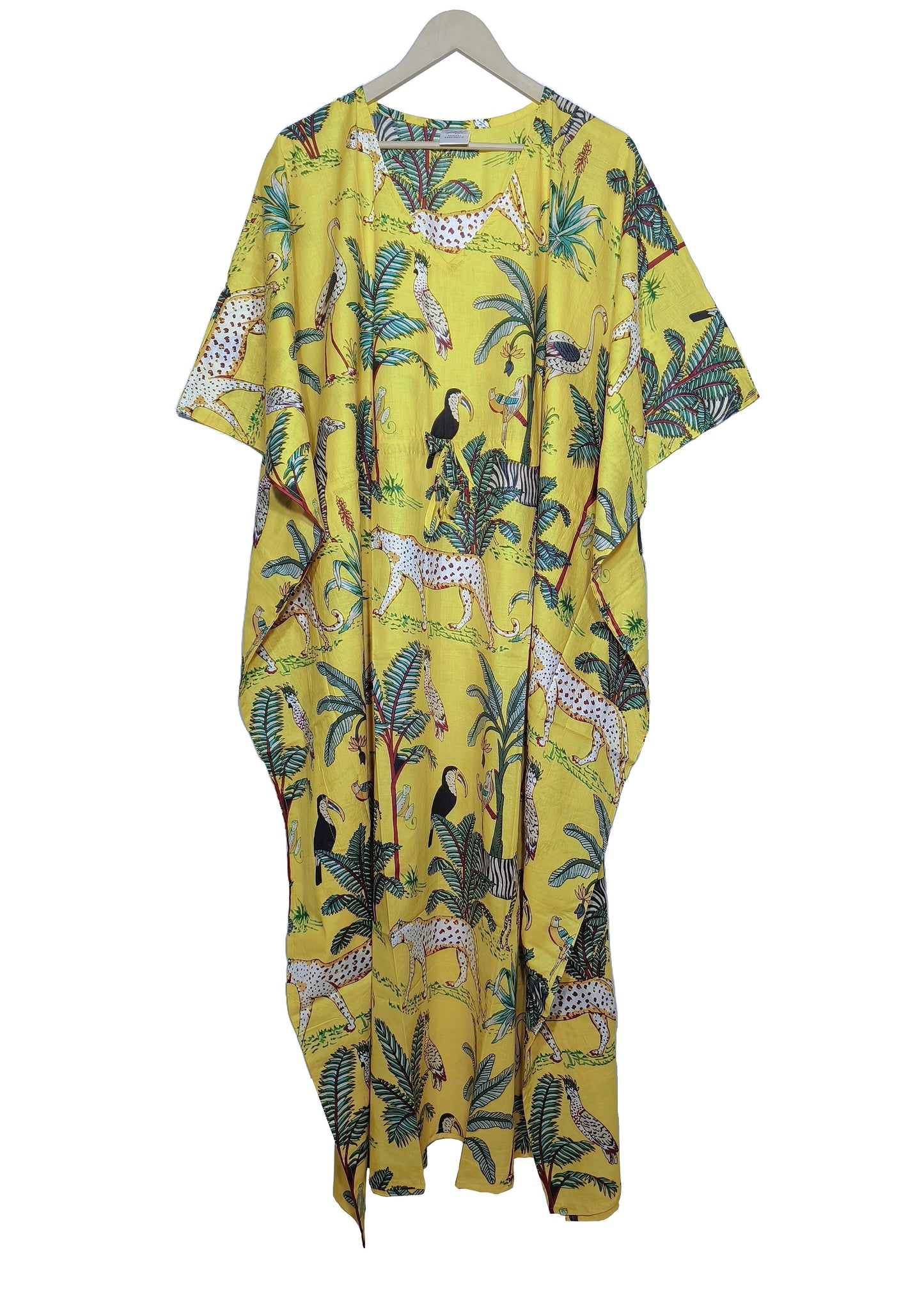 Handicraft Trend Monkey Print Beach Dress 100% Cotton Maxi cover up Sleepwear Women Hippie Caftan Dress - Handicraft Trend