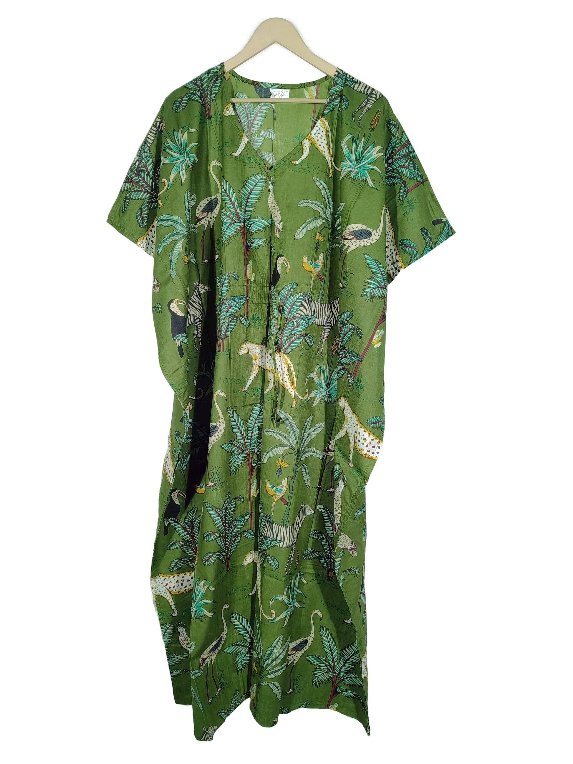 Handicraft Trend Monkey Print Beach Dress 100% Cotton Maxi cover up Sleepwear Women Hippie Caftan Dress - Handicraft Trend