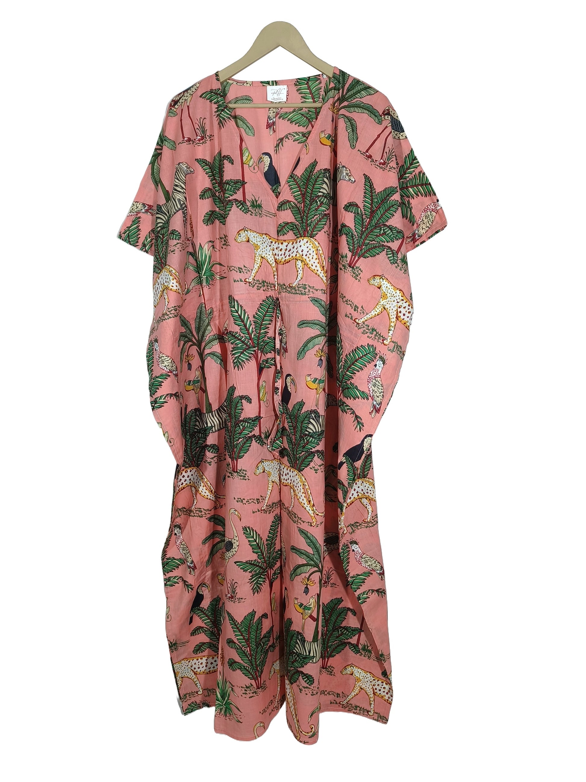 Handicraft Trend Monkey Print Beach Dress 100% Cotton Maxi cover up Sleepwear Women Hippie Caftan Dress - Handicraft Trend