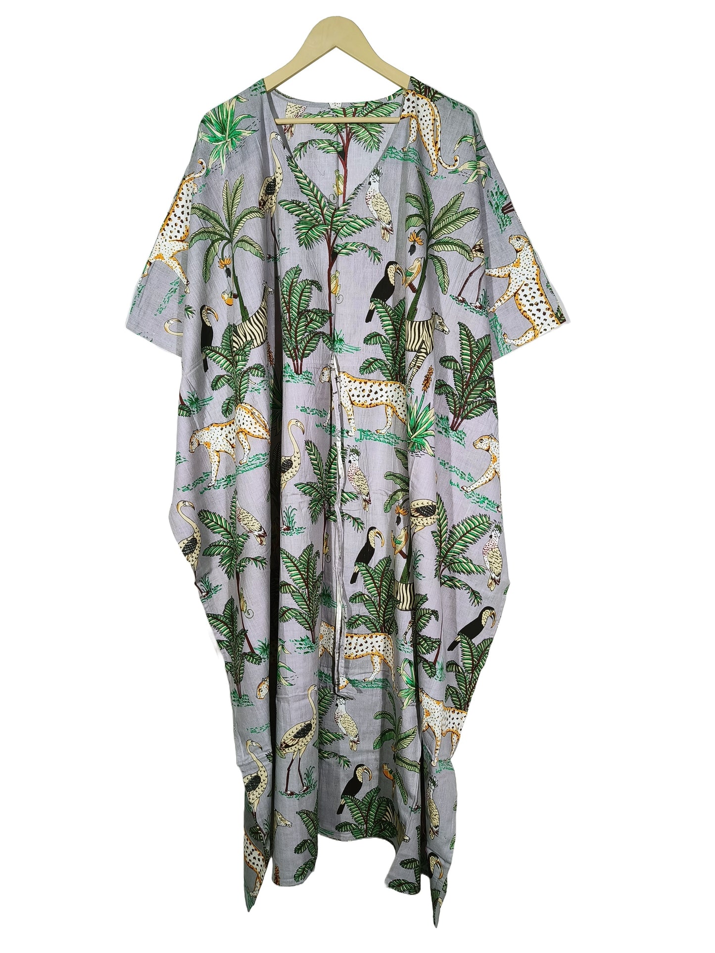Handicraft Trend Monkey Print Beach Dress 100% Cotton Maxi cover up Sleepwear Women Hippie Caftan Dress - Handicraft Trend