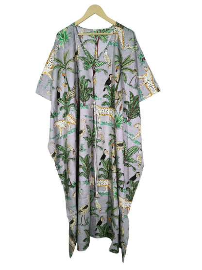Handicraft Trend Monkey Print Beach Dress 100% Cotton Maxi cover up Sleepwear Women Hippie Caftan Dress - Handicraft Trend