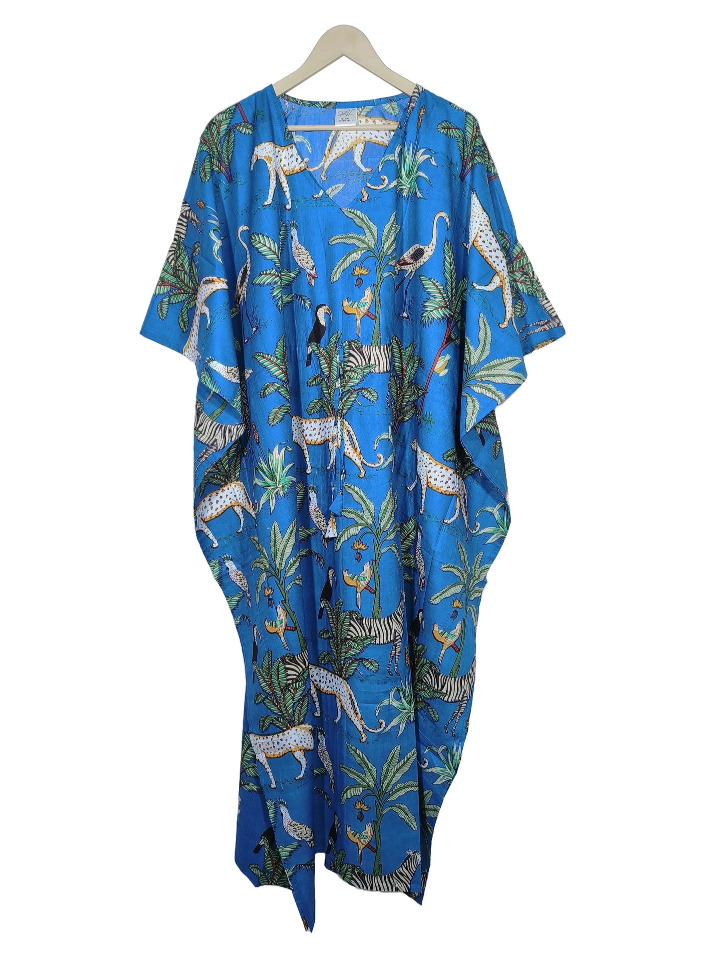 Handicraft Trend Monkey Print Beach Dress 100% Cotton Maxi cover up Sleepwear Women Hippie Caftan Dress - Handicraft Trend