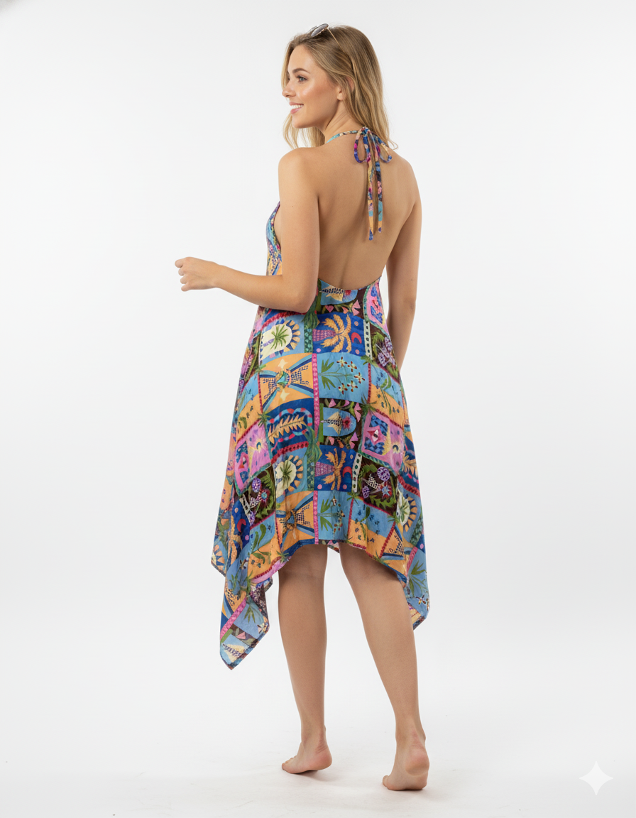 Indian Cotton Abstract Patchwork Print Maxi beach Dress Cover up Summer Party Wear Dress