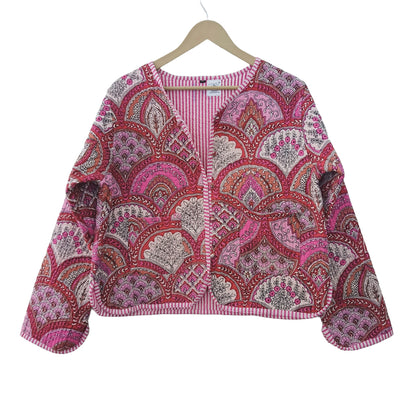 Lightweight Cotton Abstract Print Floral Pink Quilted Short Jacket Women Biker Jacket Perfect for Winter wear