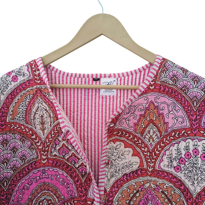 Lightweight Cotton Abstract Print Floral Pink Quilted Short Jacket Women Biker Jacket Perfect for Winter wear