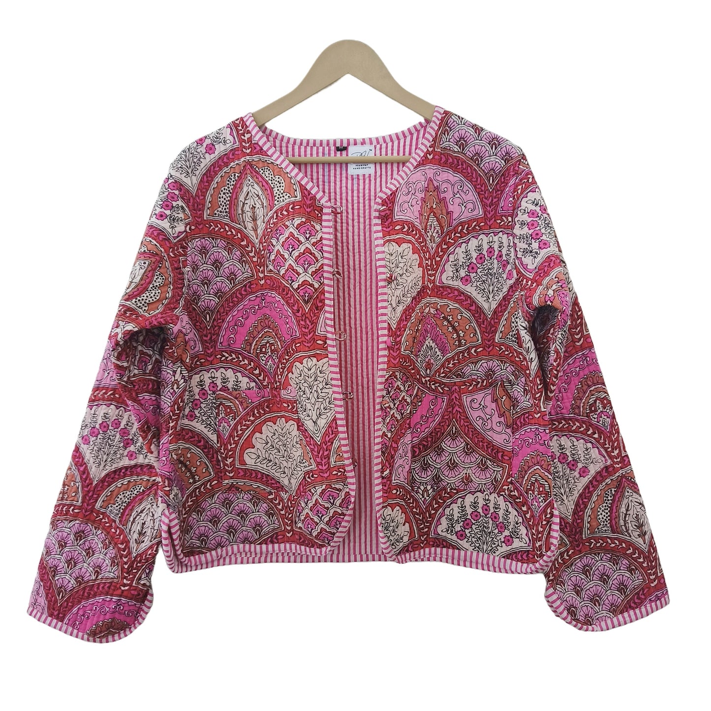 Lightweight Cotton Abstract Print Floral Pink Quilted Short Jacket Women Biker Jacket Perfect for Winter wear