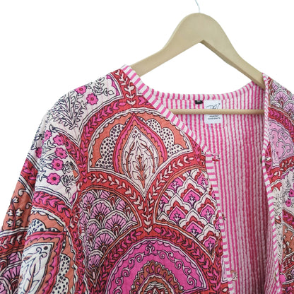 Lightweight Cotton Abstract Print Floral Pink Quilted Short Jacket Women Biker Jacket Perfect for Winter wear