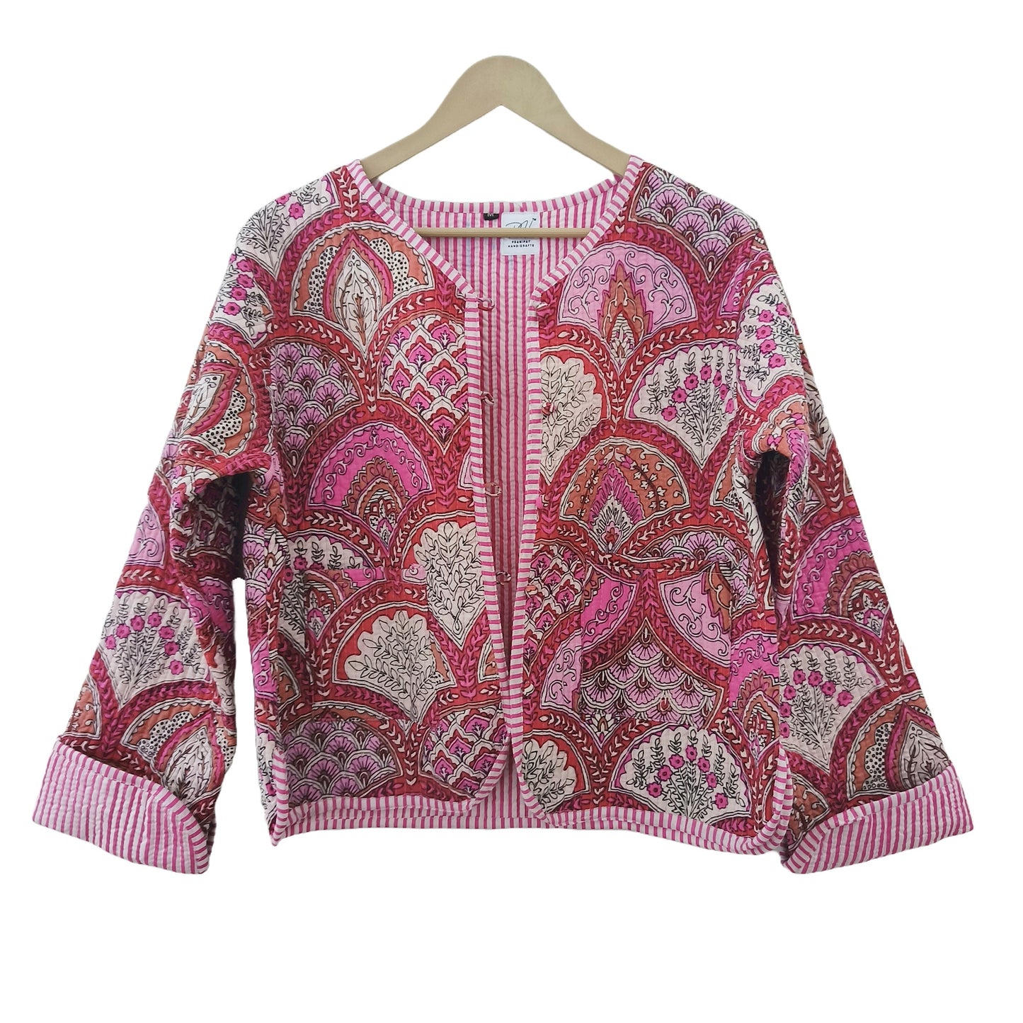 Lightweight Cotton Abstract Print Floral Pink Quilted Short Jacket Women Biker Jacket Perfect for Winter wear