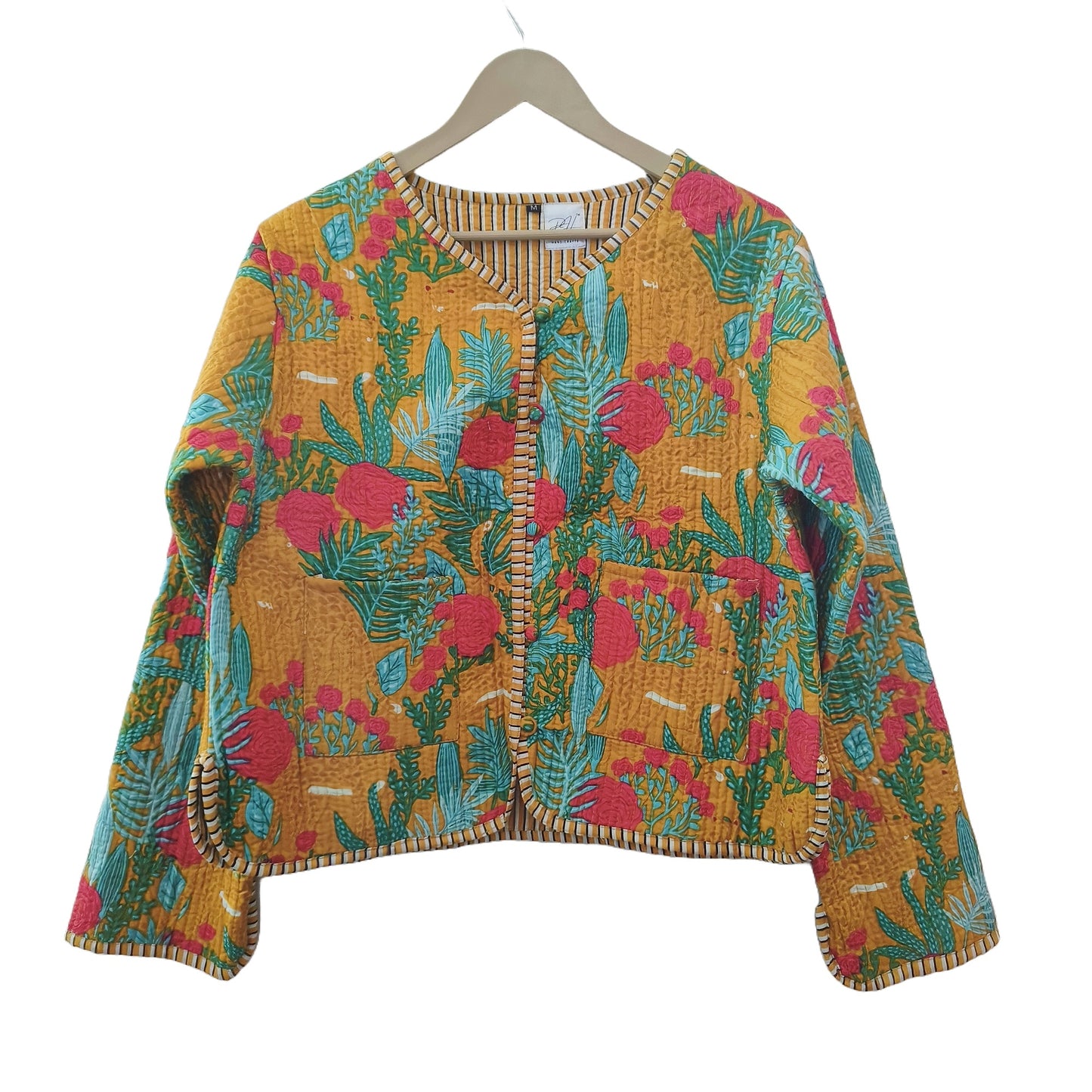 Lightweight Cotton Forest Print Floral Quilted Short Jacket Mustard Women Biker Jacket Perfect for Winter wear