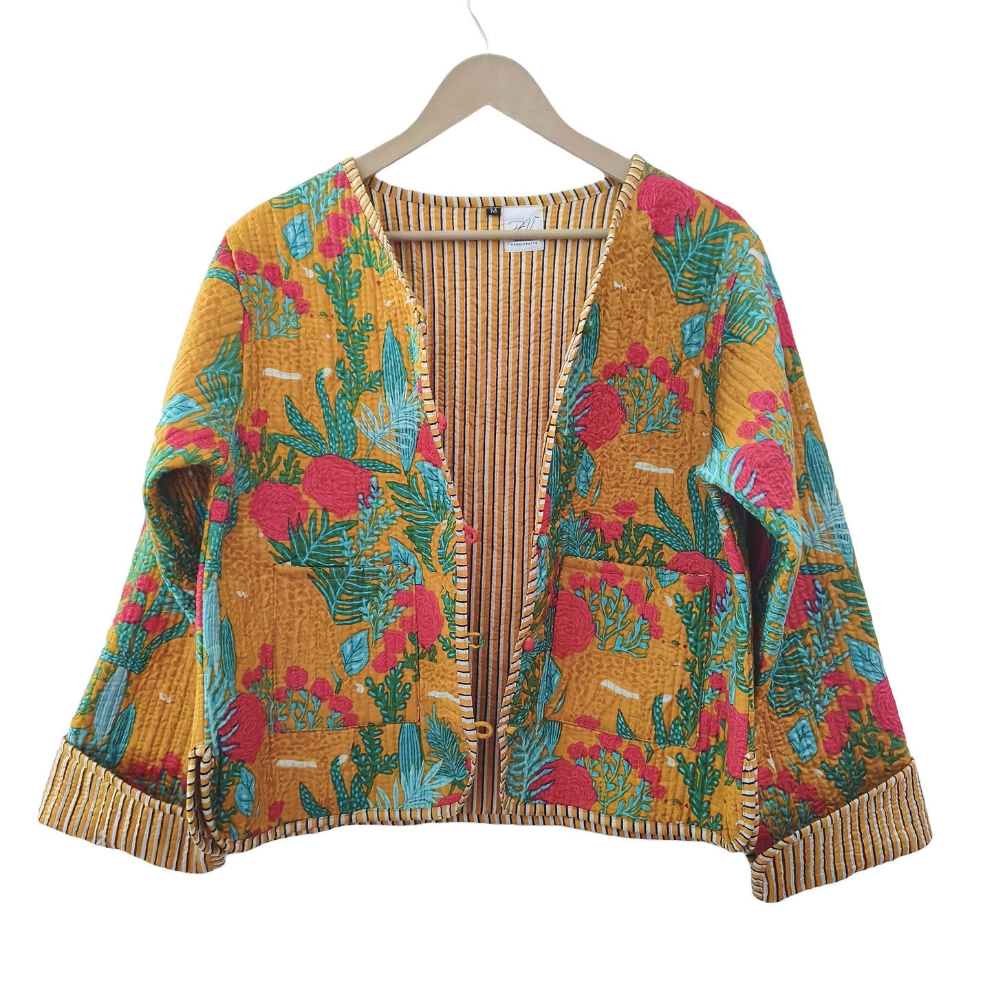 Lightweight Cotton Forest Print Floral Quilted Short Jacket Mustard Women Biker Jacket Perfect for Winter wear