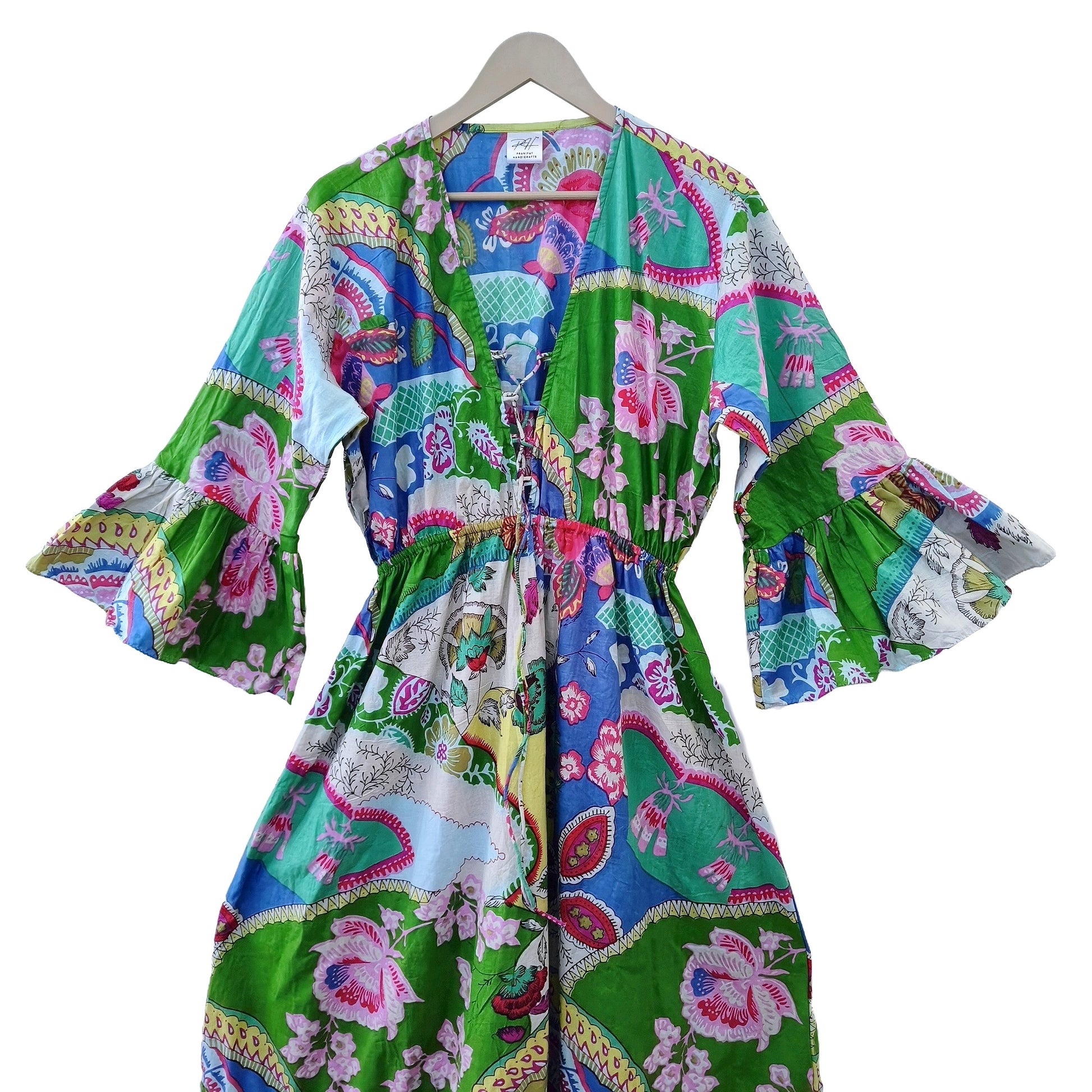Indian Cotton Israel Print Maxi beach Cover up Summer Hippie Party Wear Dress - Handicraft Trend
