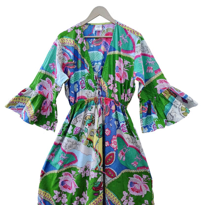 Indian Cotton Israel Print Maxi beach Cover up Summer Hippie Party Wear Dress - Handicraft Trend