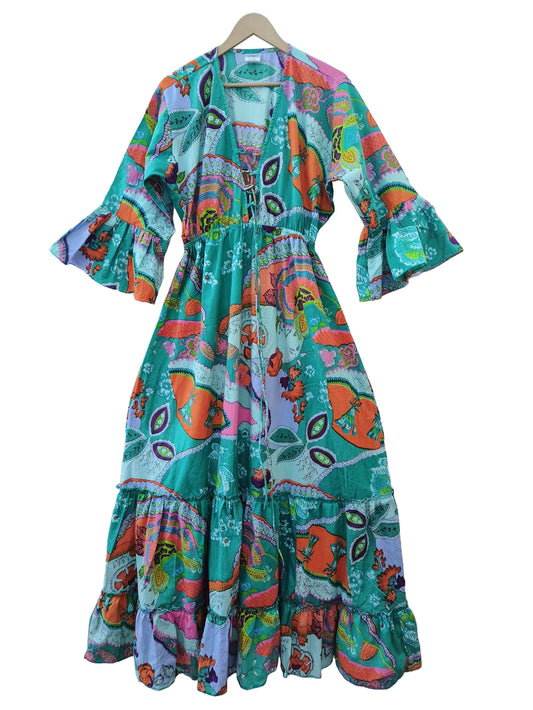 Indian Cotton Israel Print Maxi beach Cover up Hippie Summer Party Wear Dress - Handicraft Trend