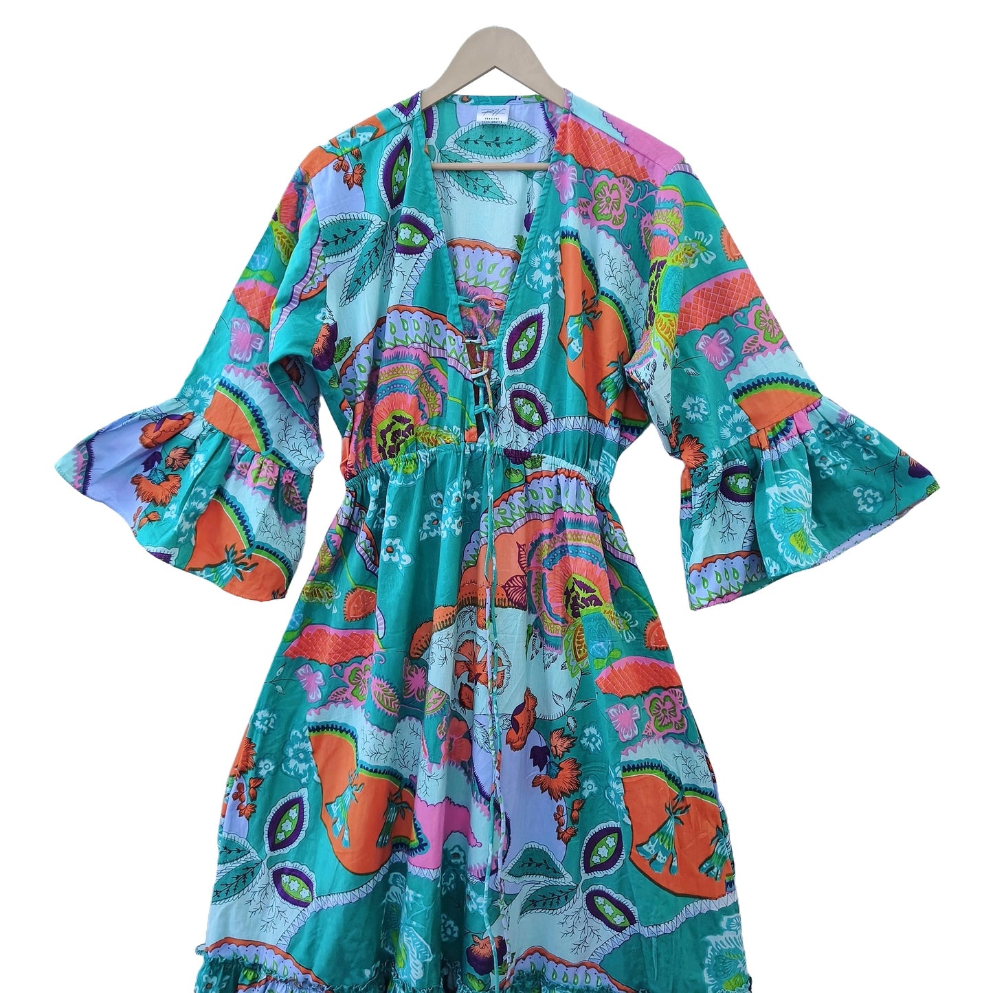 Indian Cotton Israel Print Maxi beach Cover up Hippie Summer Party Wear Dress - Handicraft Trend