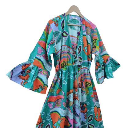 Indian Cotton Israel Print Maxi beach Cover up Hippie Summer Party Wear Dress - Handicraft Trend