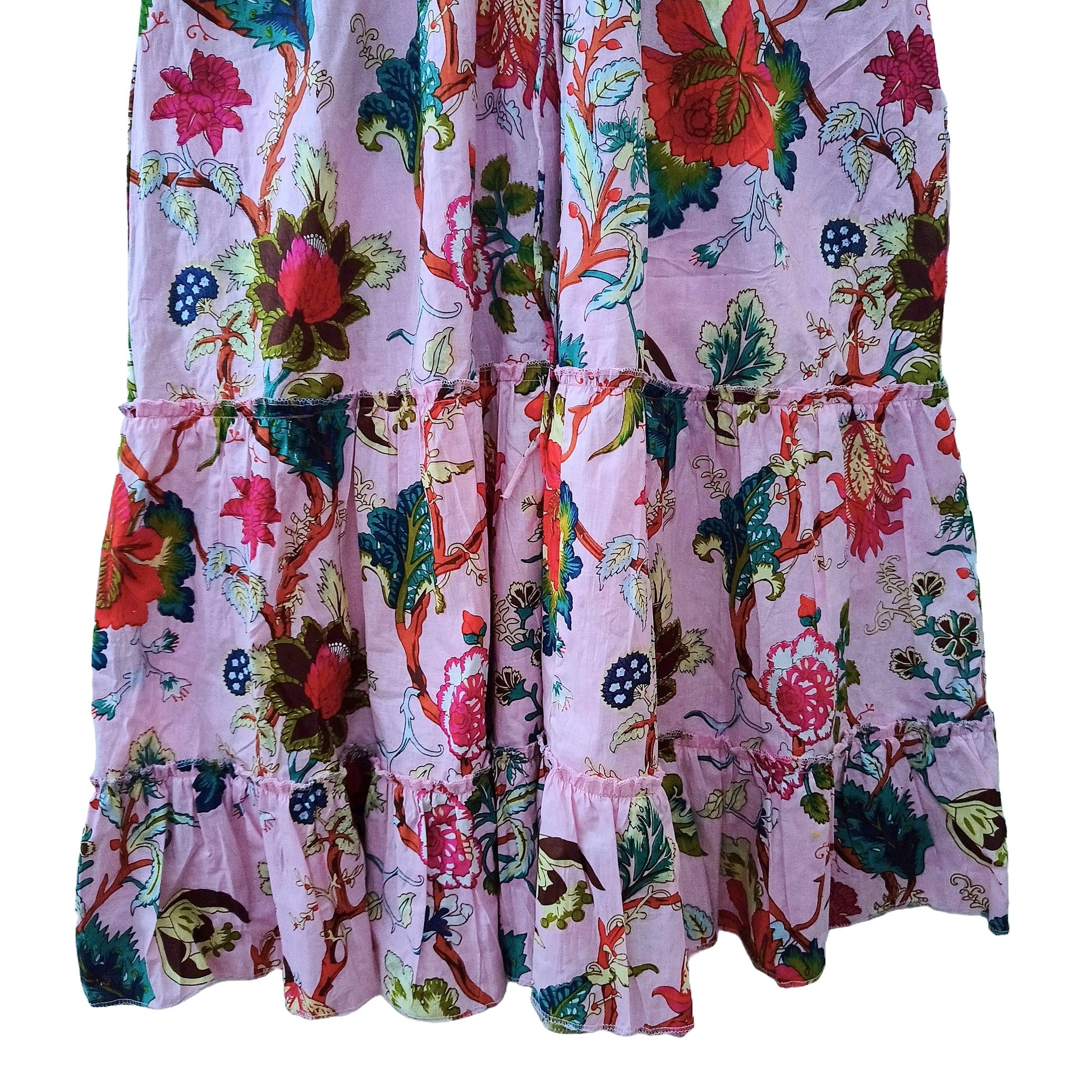 Indian Cotton Floral Print beach Cover up Pink Blouson Summer Party Wear Dress - Handicraft Trend