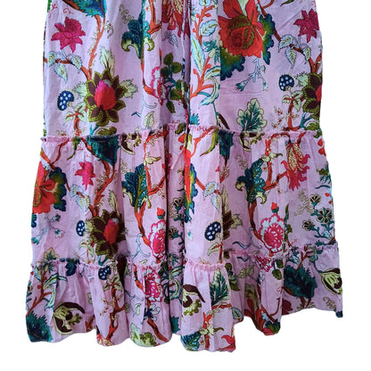 Indian Cotton Floral Print beach Cover up Pink Blouson Summer Party Wear Dress - Handicraft Trend