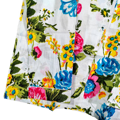 Women Lightweight Multi Floral Summer Sleepwear Cotton Soft White Night wear Top-Pajama set