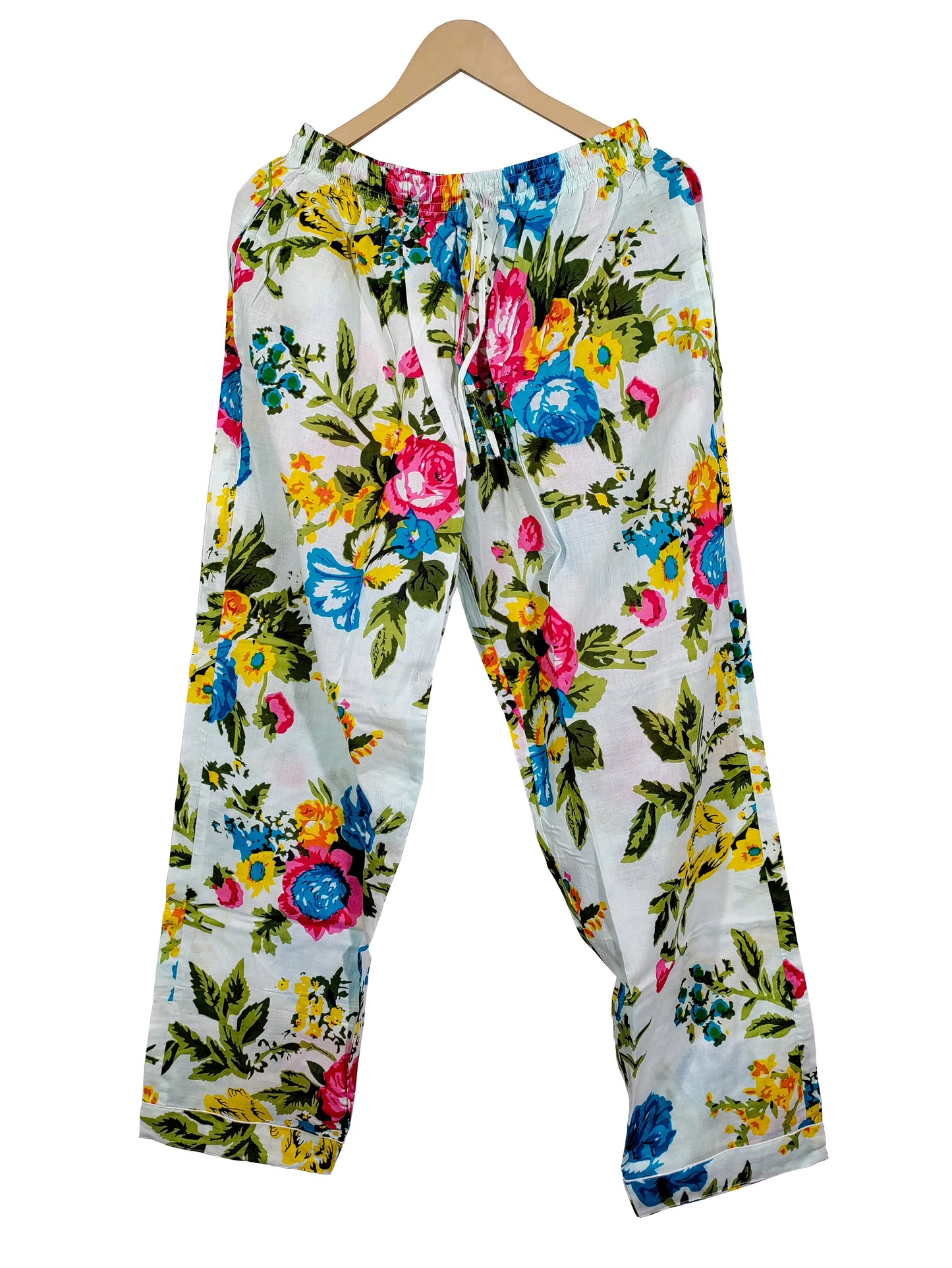 Women Lightweight Multi Floral Summer Sleepwear Cotton Soft White Night wear Top-Pajama set