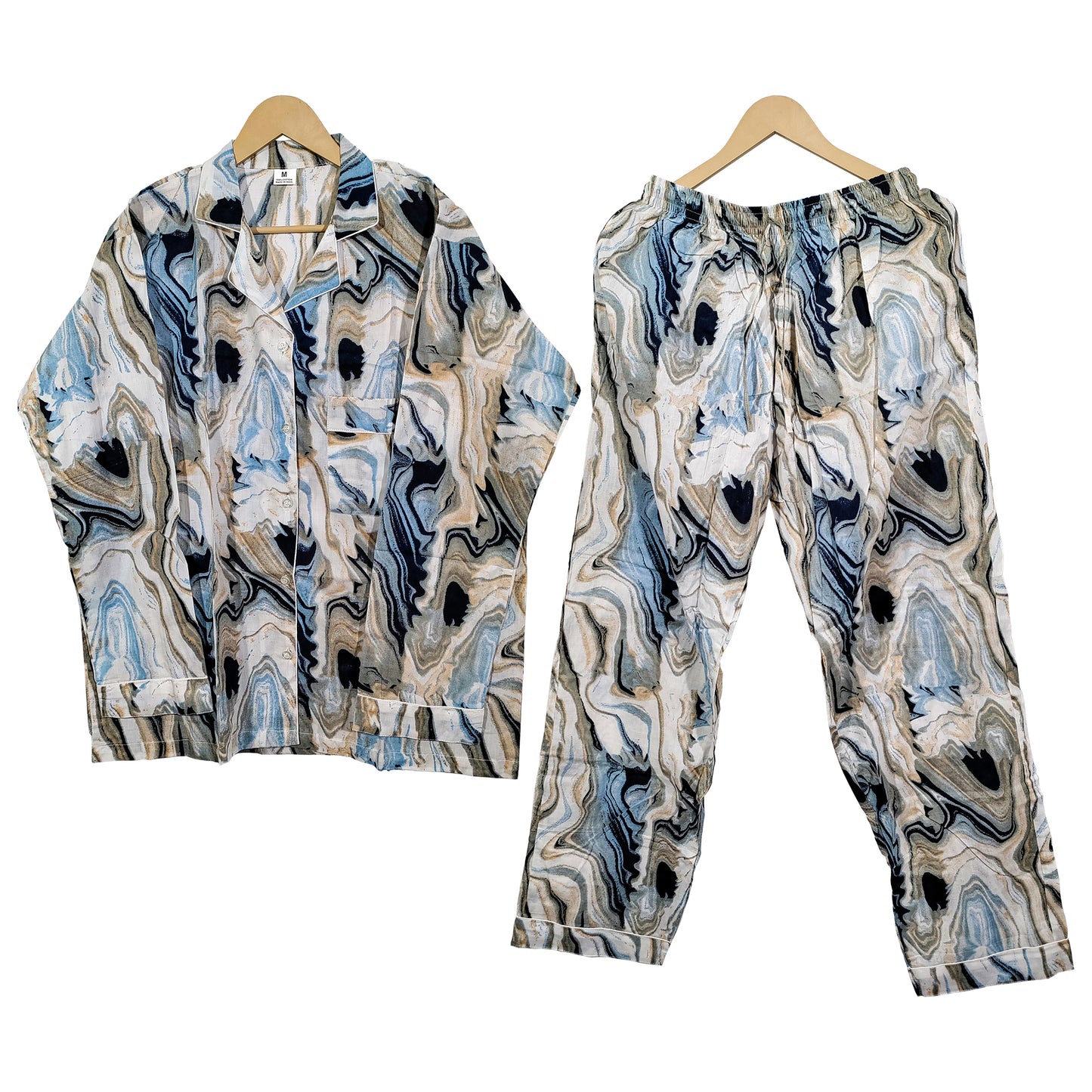 Women Abstract Summer Sleepwear Gypsy Cotton Blue Night wear Top-Pajama set