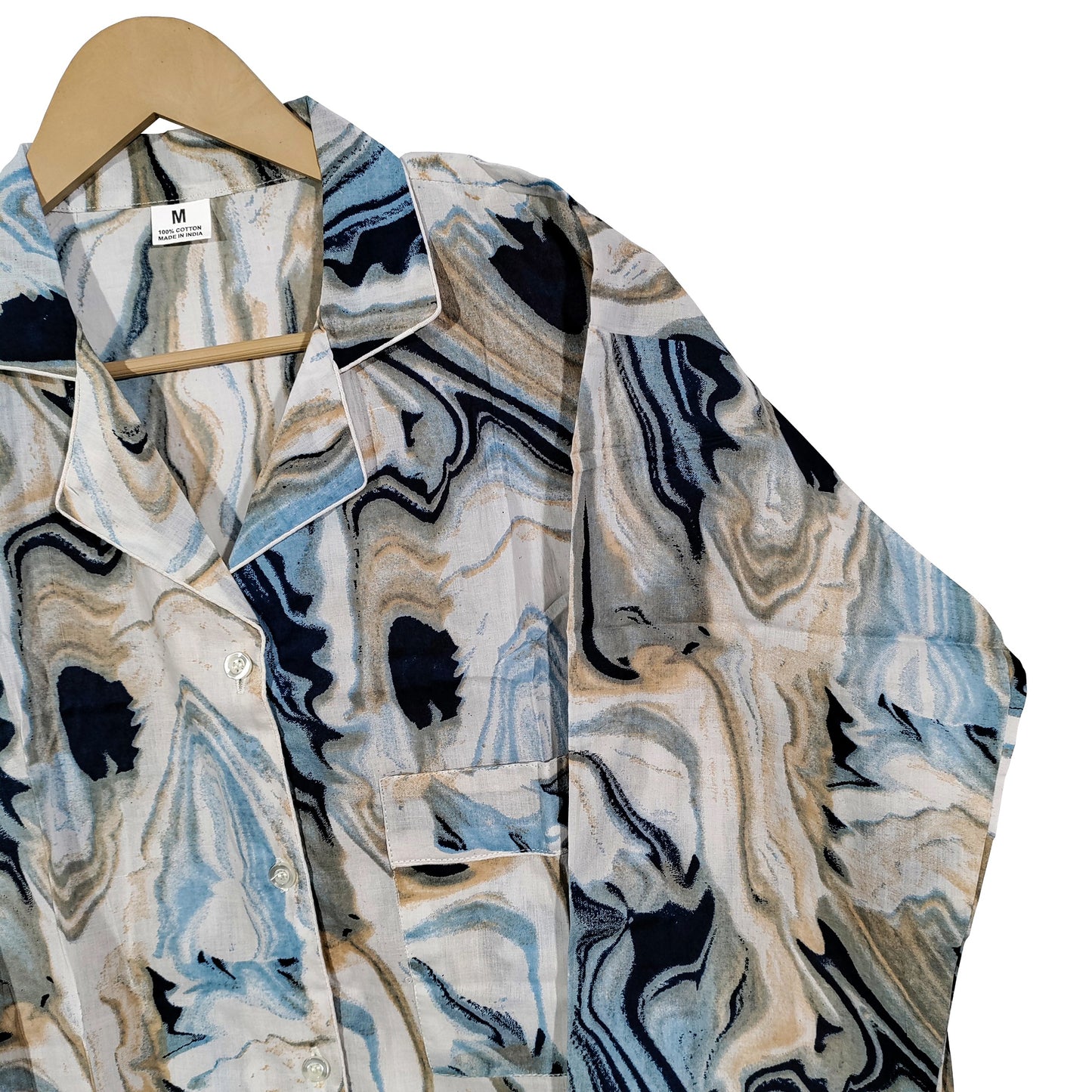 Women Abstract Summer Sleepwear Gypsy Cotton Blue Night wear Top-Pajama set