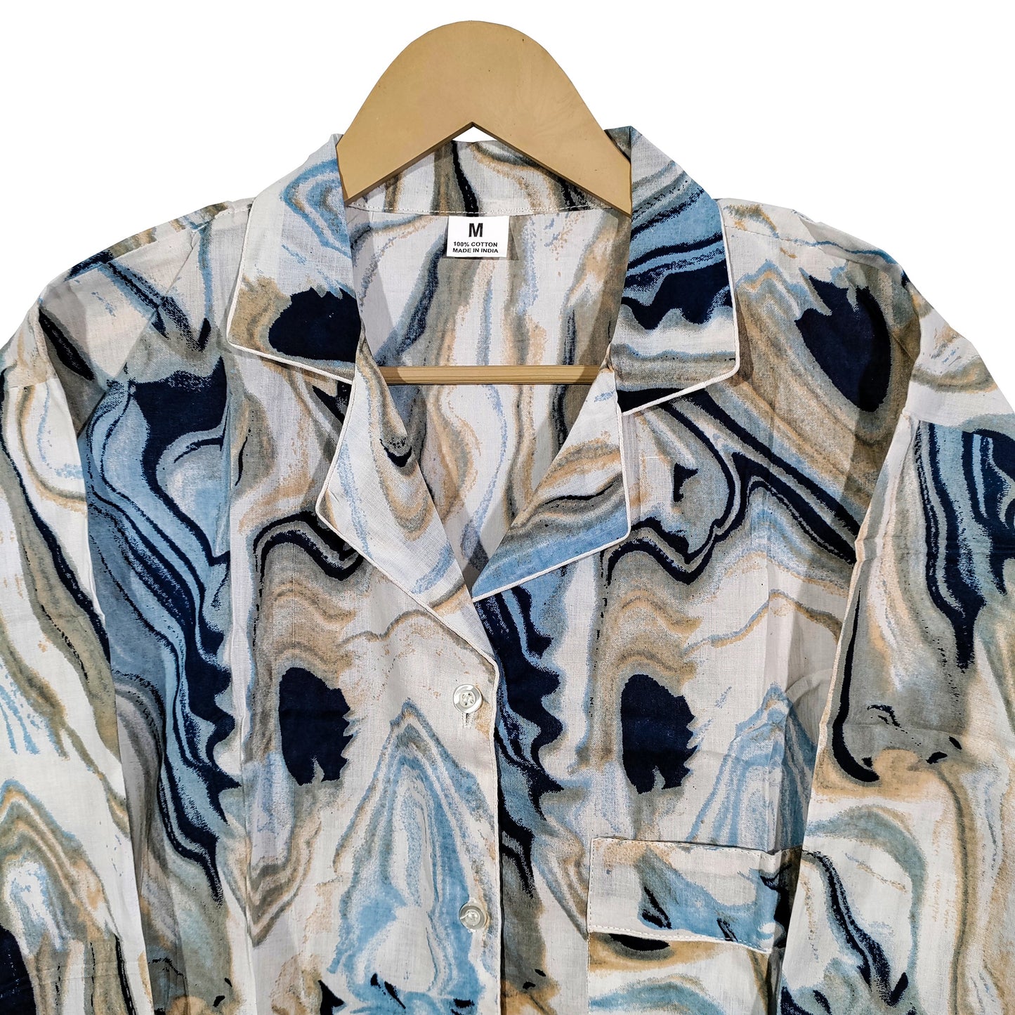 Women Abstract Summer Sleepwear Gypsy Cotton Blue Night wear Top-Pajama set