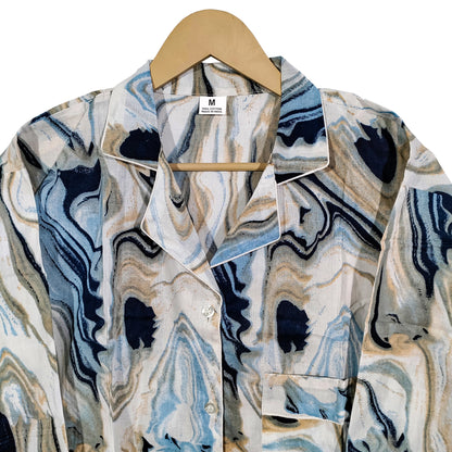 Women Abstract Summer Sleepwear Gypsy Cotton Blue Night wear Top-Pajama set