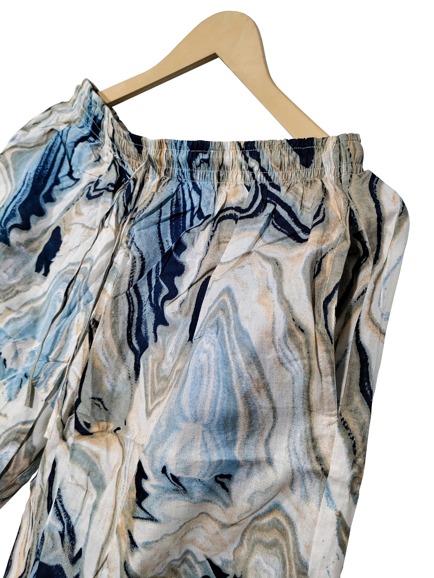 Women Abstract Summer Sleepwear Gypsy Cotton Blue Night wear Top-Pajama set