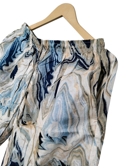 Women Abstract Summer Sleepwear Gypsy Cotton Blue Night wear Top-Pajama set