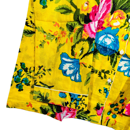 Women Multi Floral Summer Yellow Sleepwear Cotton Soft Night wear Lightweight Top-Pajama set