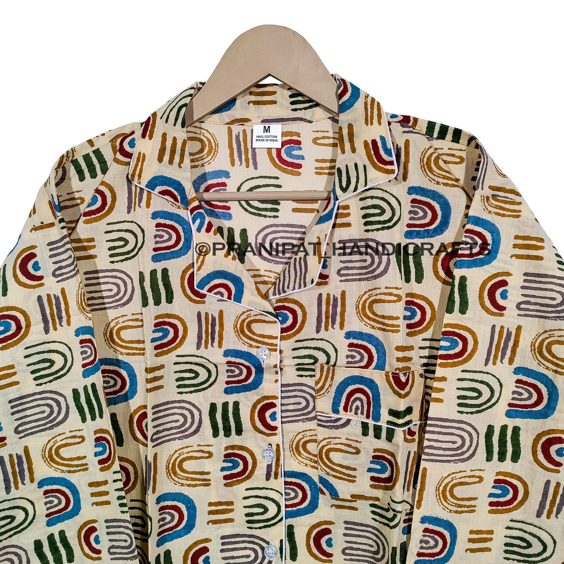 Women Floral Stripe Summer Sleepwear Gypsy Cotton Gray Night wear Top-Pajama set - Handicraft Trend