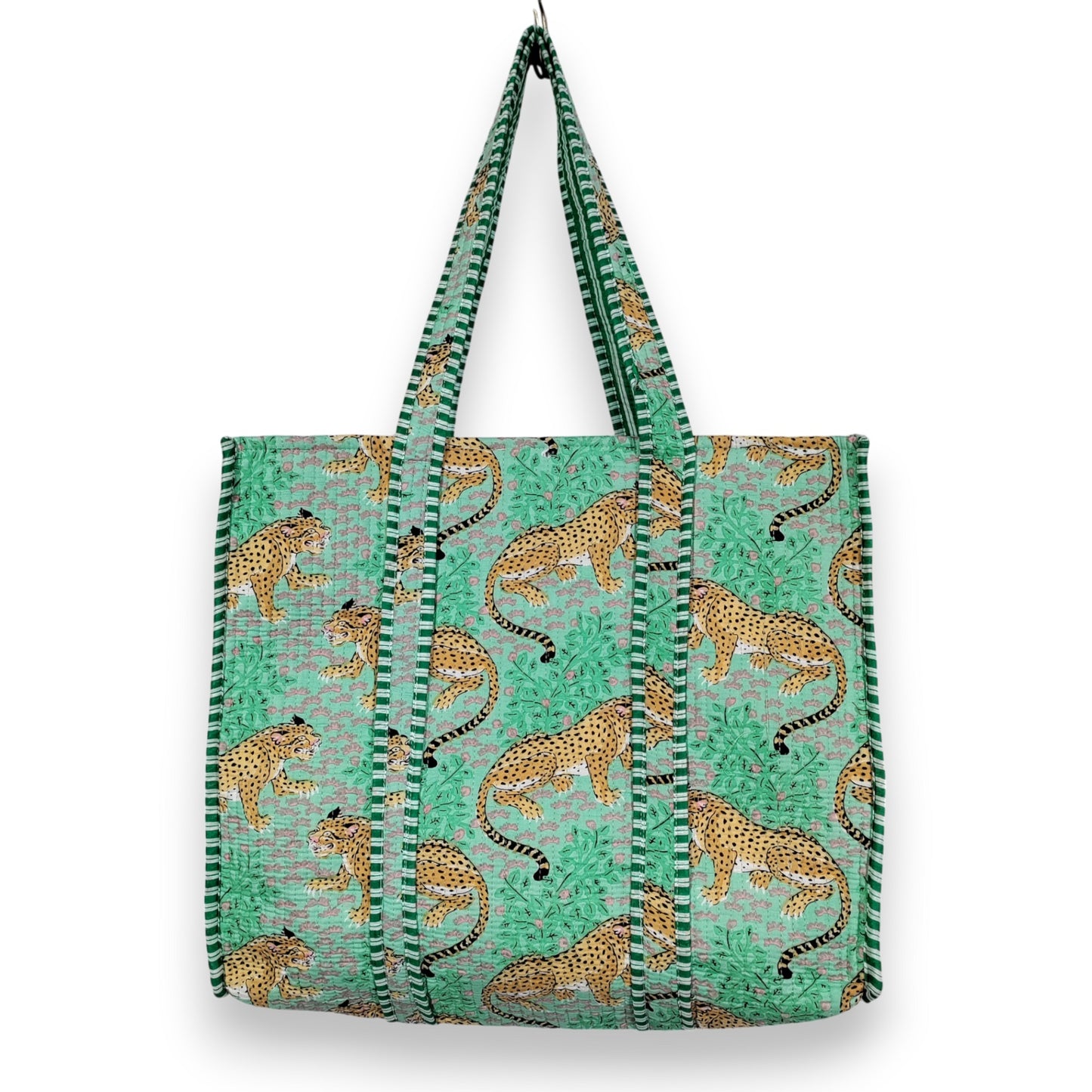 Women Cotton Baagh Tiger Printed Shopping Grocery & Beach Quilted Bag Shoulder Travel Tote Bag Gift for Her - Handicraft Trend