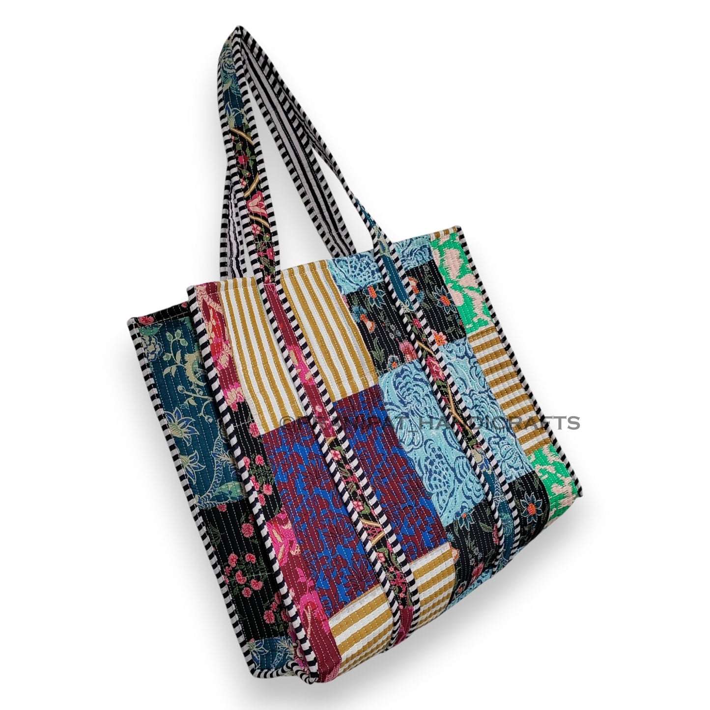 Women Cotton Quilted Bag Shoulder Beach Travel Tote Bag - Handicraft Trend