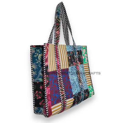 Women Cotton Quilted Bag Shoulder Beach Travel Tote Bag - Handicraft Trend