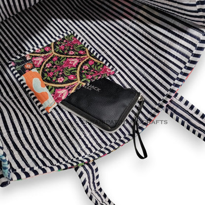 Women Cotton Quilted Bag Shoulder Beach Travel Tote Bag - Handicraft Trend