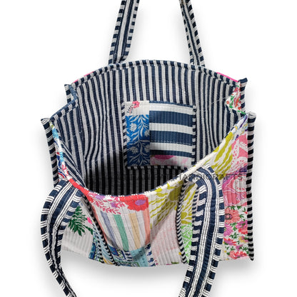 Women Cotton White Multi Beach Quilted Bag Shoulder Travel Tote Bag - Handicraft Trend