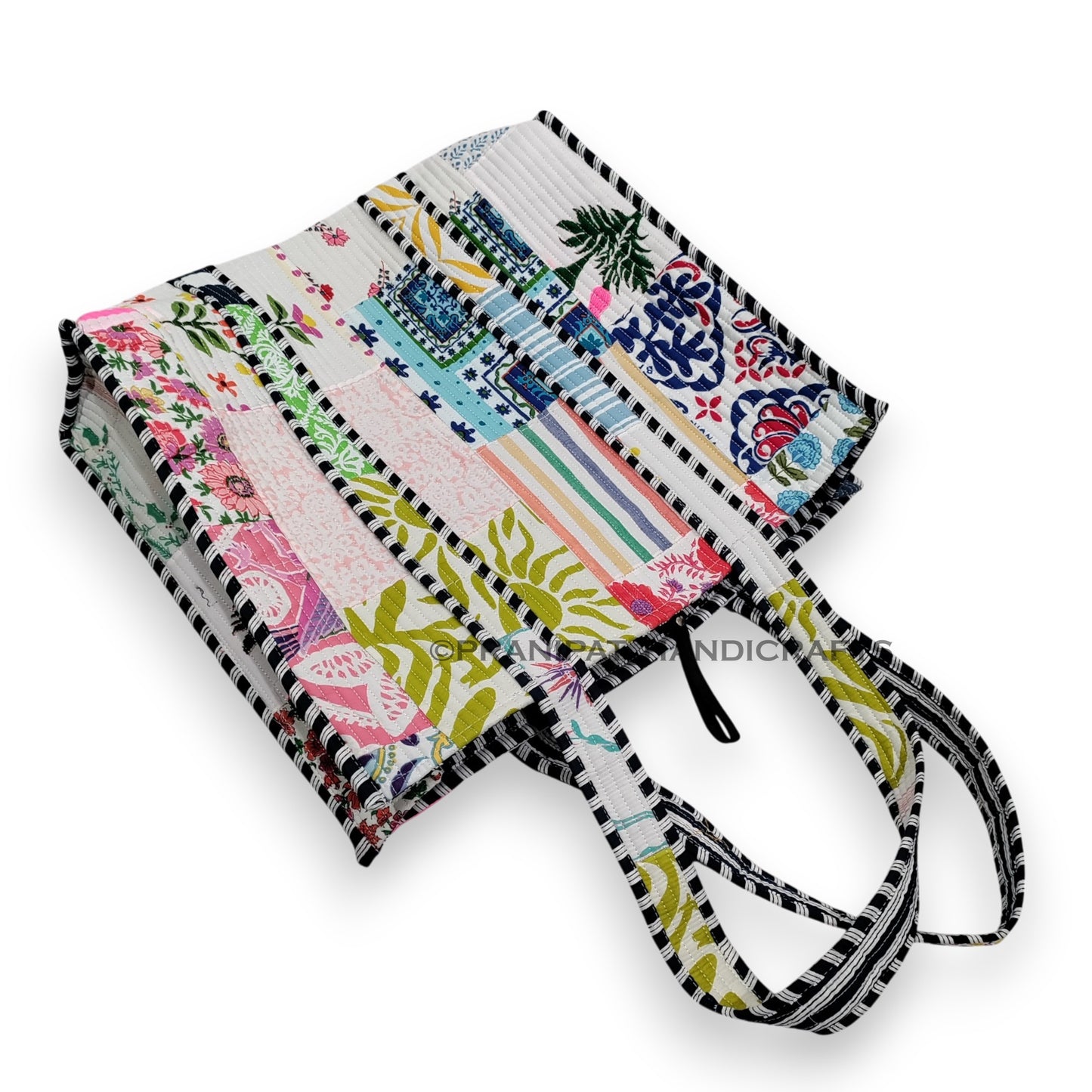 Women Cotton White Multi Beach Quilted Bag Shoulder Travel Tote Bag - Handicraft Trend