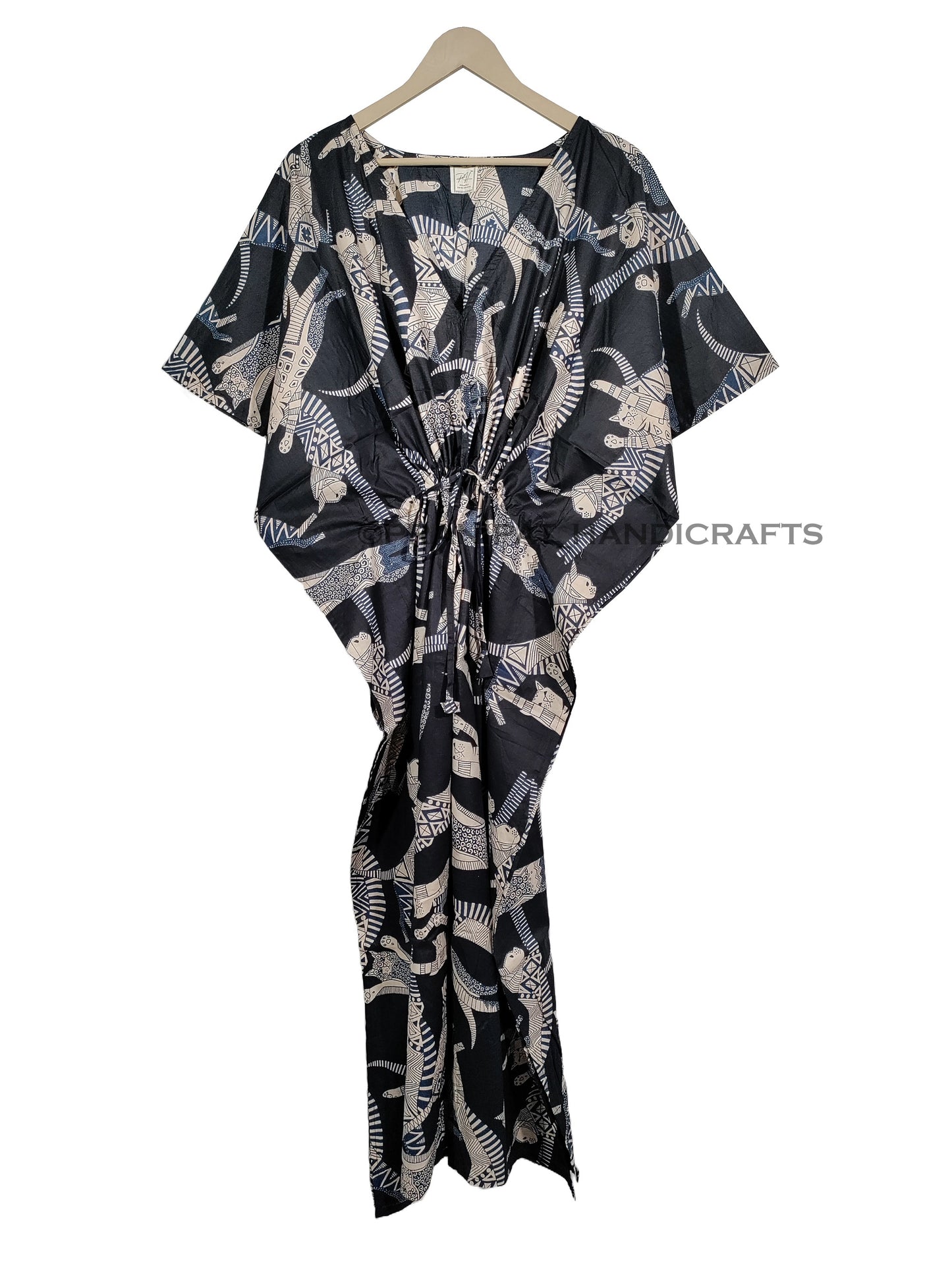 Handicraft Trend Egyptian Cat Print Beach Dress 100% Cotton Maxi cover up Sleepwear Women Hippie Caftan Dress - Handicraft Trend