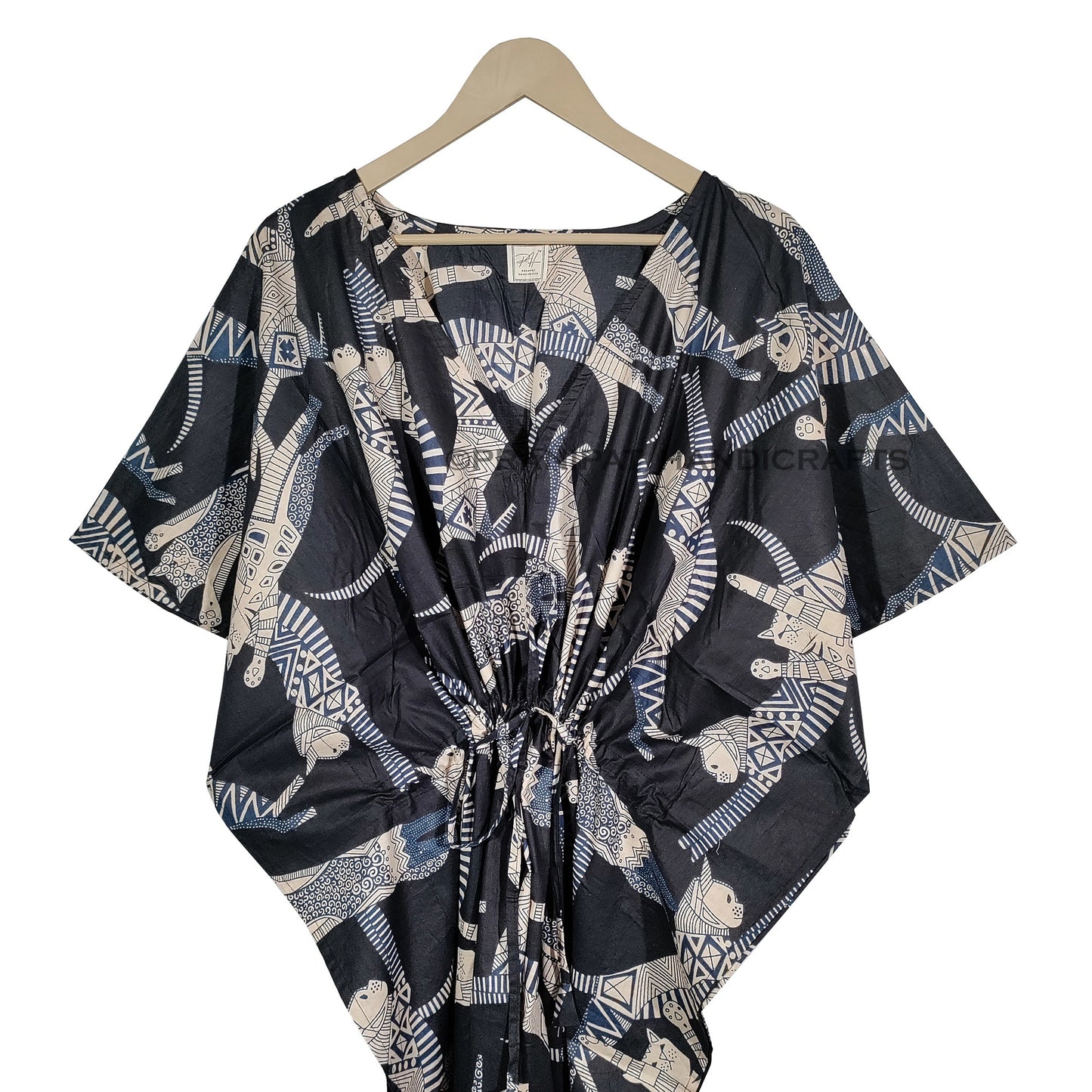 Handicraft Trend Egyptian Cat Print Beach Dress 100% Cotton Maxi cover up Sleepwear Women Hippie Caftan Dress - Handicraft Trend