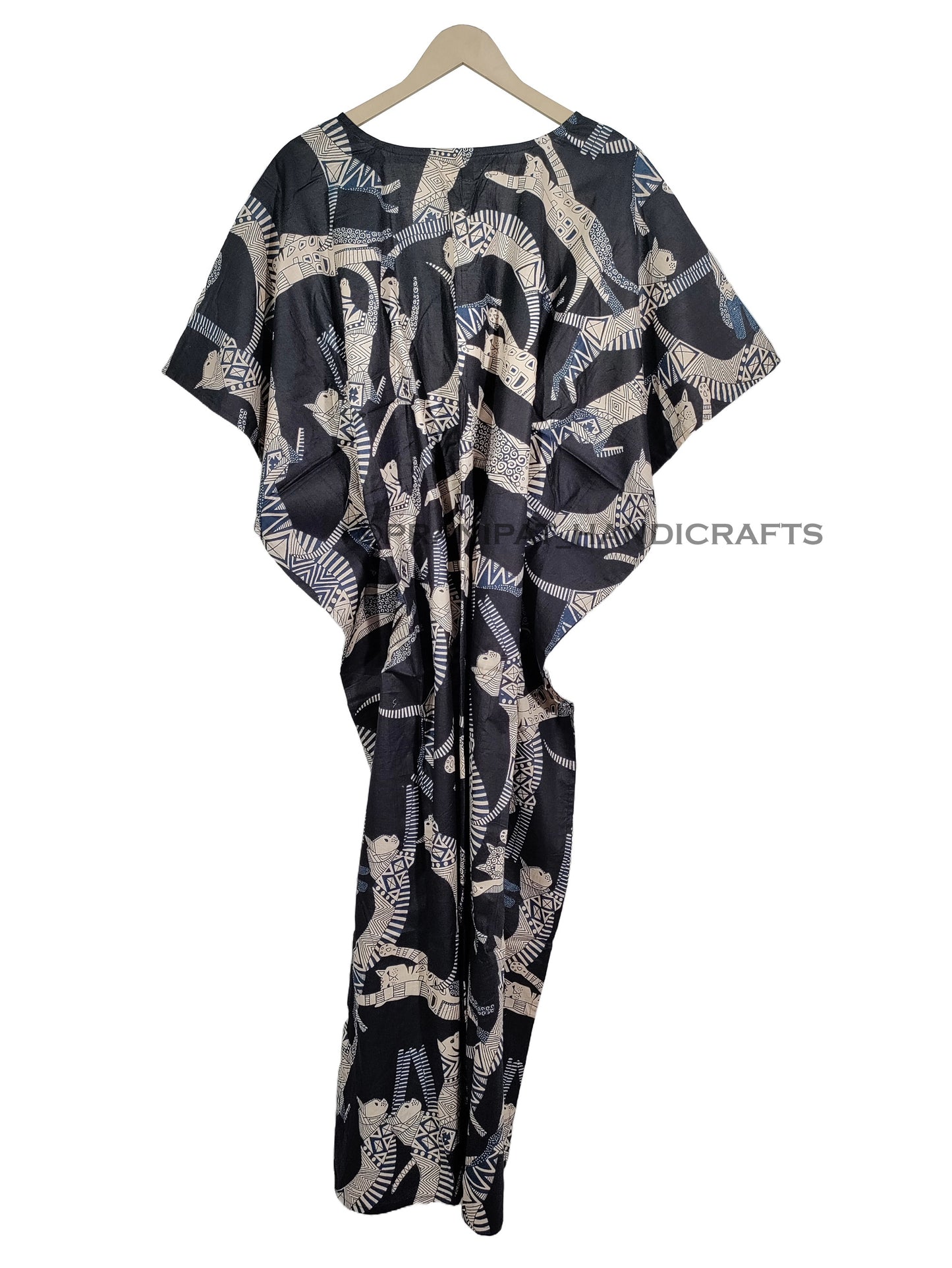 Handicraft Trend Egyptian Cat Print Beach Dress 100% Cotton Maxi cover up Sleepwear Women Hippie Caftan Dress - Handicraft Trend