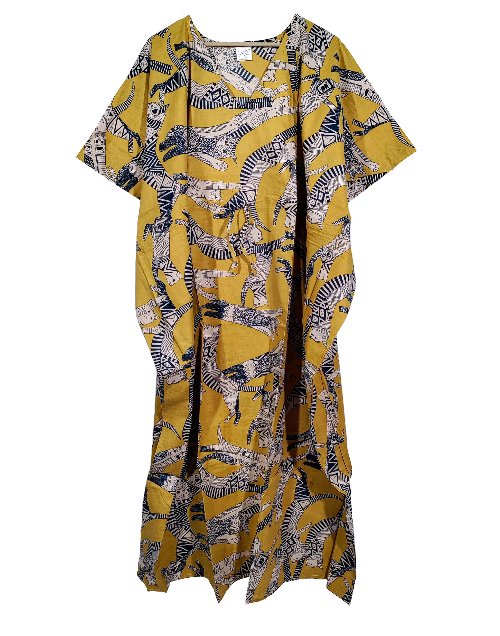 Handicraft Trend Egyptian Cat Print Beach Dress 100% Cotton Maxi cover up Sleepwear Women Hippie Caftan Dress - Handicraft Trend