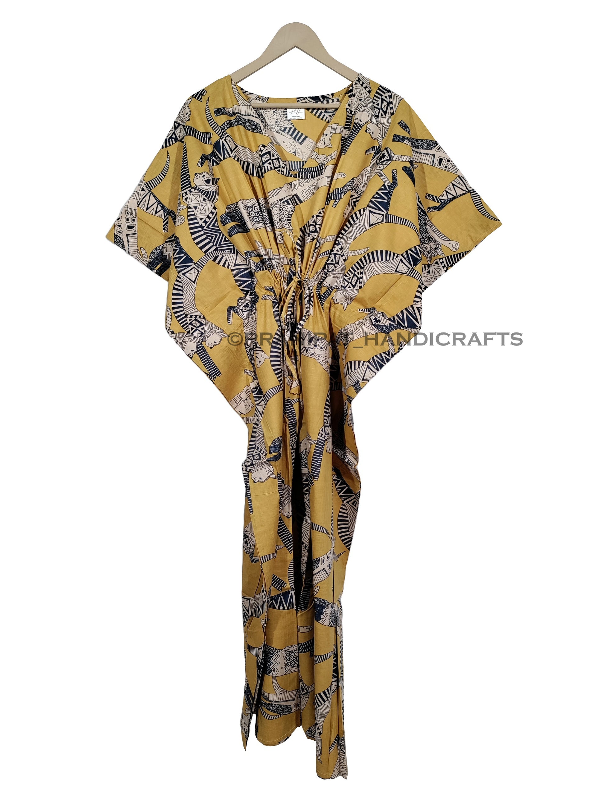 Handicraft Trend Egyptian Cat Print Beach Dress 100% Cotton Maxi cover up Sleepwear Women Hippie Caftan Dress - Handicraft Trend