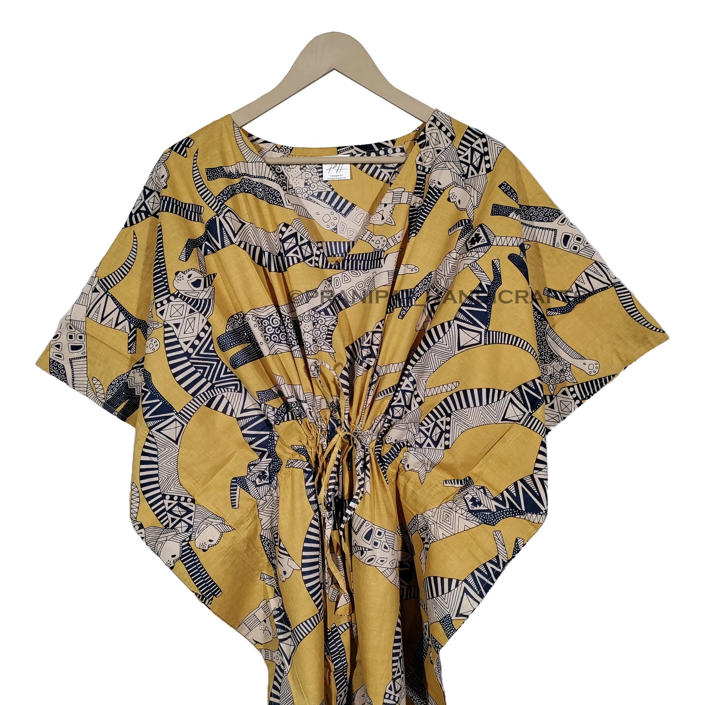 Handicraft Trend Egyptian Cat Print Beach Dress 100% Cotton Maxi cover up Sleepwear Women Hippie Caftan Dress - Handicraft Trend