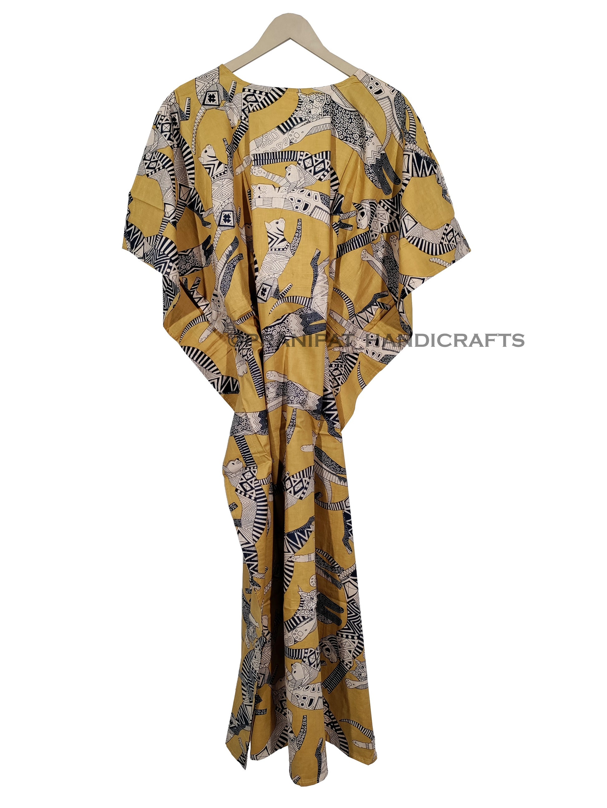 Handicraft Trend Egyptian Cat Print Beach Dress 100% Cotton Maxi cover up Sleepwear Women Hippie Caftan Dress - Handicraft Trend